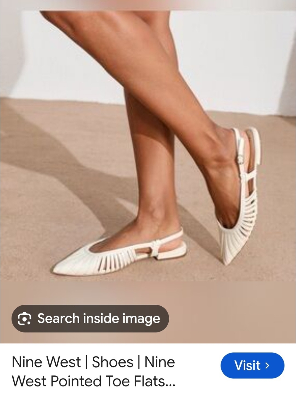 Nine West Cream Pointed-Toe Slingback Flats